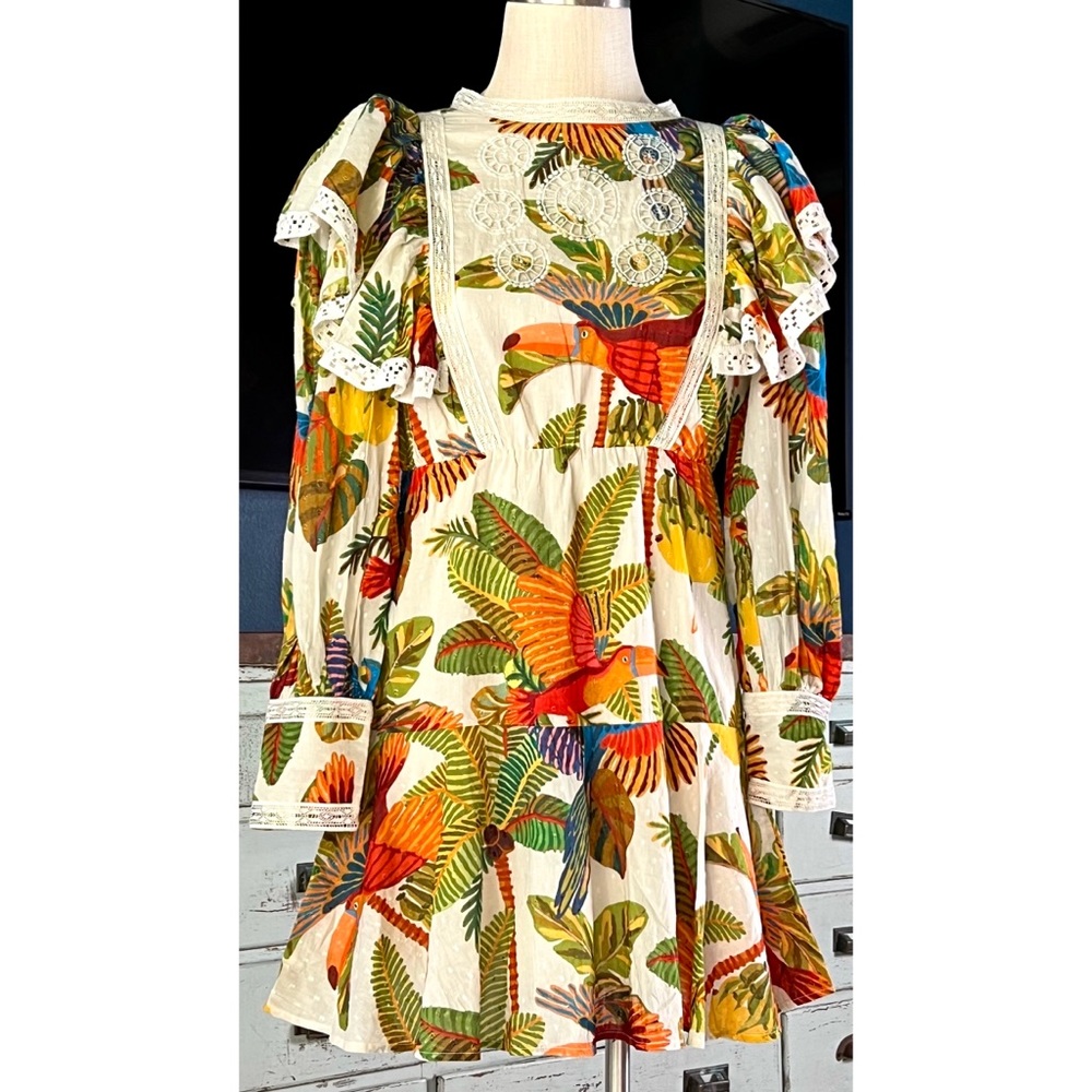 Farm Rio Forest Birds Mini Dress XS